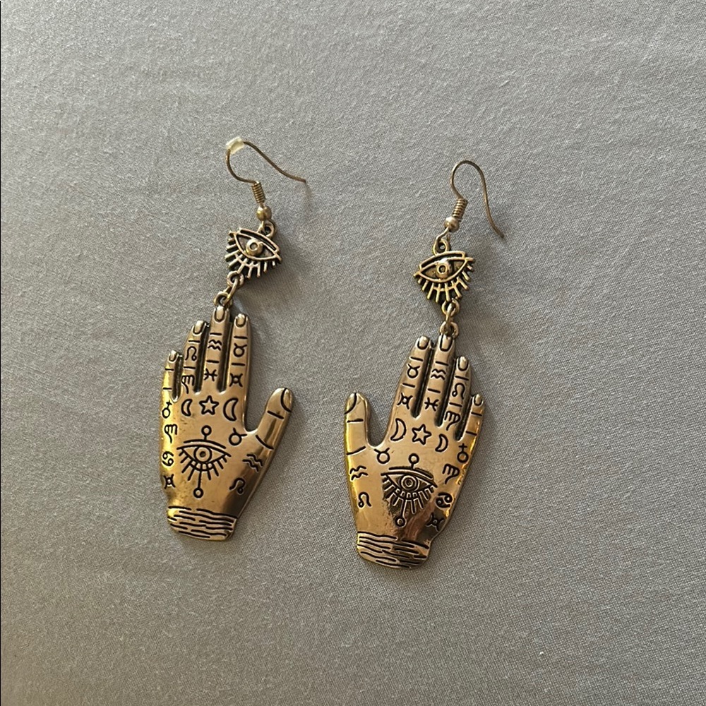 Mystic Hand Earrings in Antique Gold